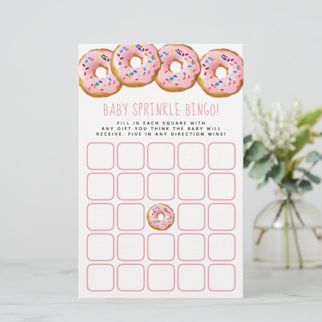 Papier Baby shower moderne Filles de Donut Sprinkle Bingo (Debout devant)