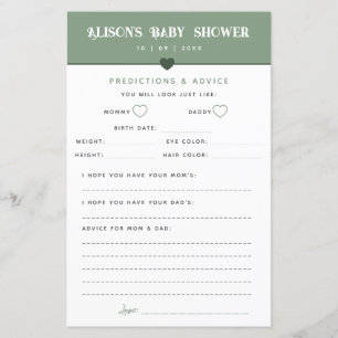 Papier Baby shower moderne Sage Conseils et prédictions