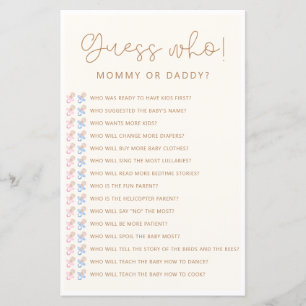 Papier Baby shower Neutre Doux Devinez Qui Joue