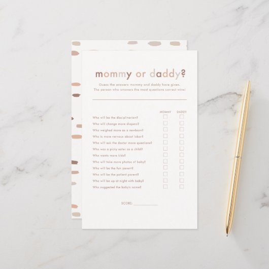 Papier Baby shower Neutre moderne maman ou papa jeu (Devant/Arrière en situation)