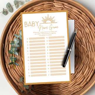 Papier Baby shower Nom du bébé Jeu Sunshine Boho