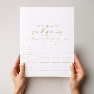 Papier Baby shower Or Elégant moderne Scattegories Jeu