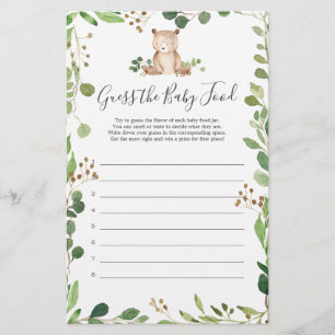 Papier Baby shower Ours Devinez La Nourriture Bébé