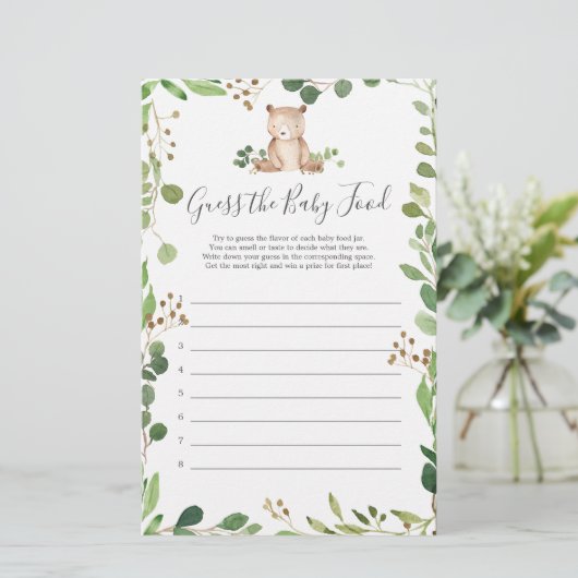 Papier Baby shower Ours Devinez La Nourriture Bébé (Debout devant)