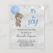 Papier Baby shower ours en peluche garçon bleu argent inv (Devant)