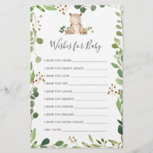 Papier Baby shower Ours Voeux Pour Bébé