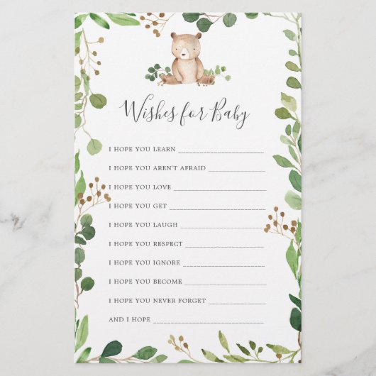 Papier Baby shower Ours Voeux Pour Bébé (Devant)