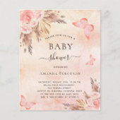 Papier Baby shower pampas rousse papillon invitation (Devant)