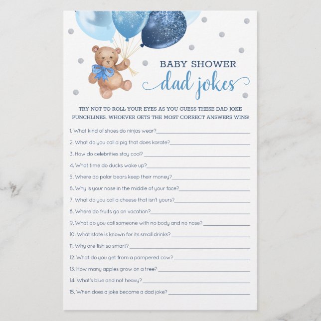 Papier Baby shower Papa Blagues Jeu Teddy Bear Bleu (Devant)