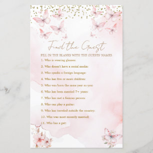 Papier Baby shower Papillon rose Fille Trouver L'Invité