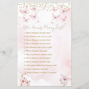 Papier Baby shower papillon rose qui connaît maman mieux