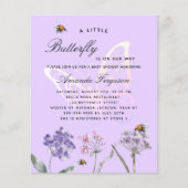 Papier Baby shower papillon violet invitation budgétaire (Devant)