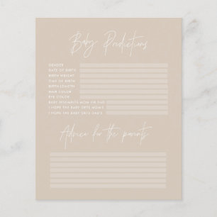 Papier Baby shower parti prédictions jeu beige
