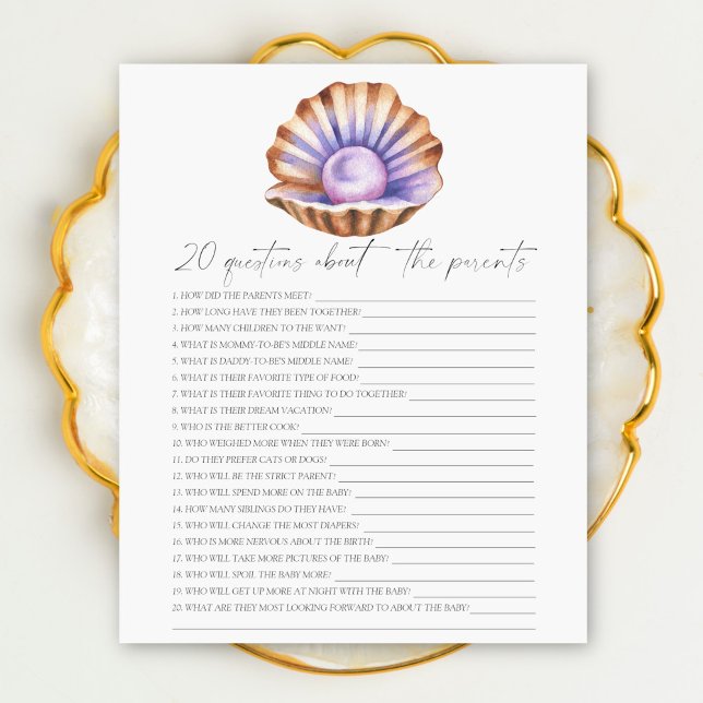 Papier baby shower perle - 20 questions sur les Parents (Créateur téléchargé)