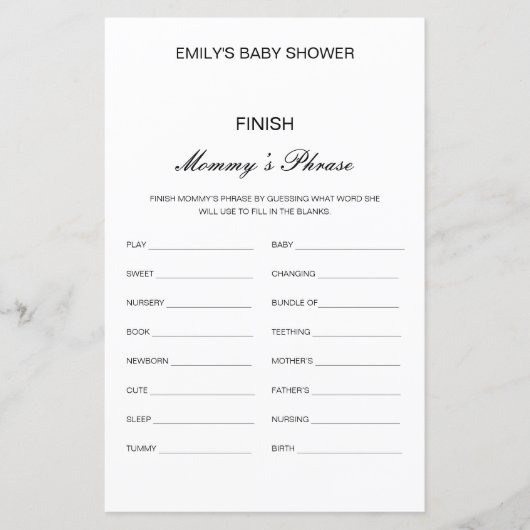 Papier Baby shower Phrase de maman de finition modifiable (Devant)