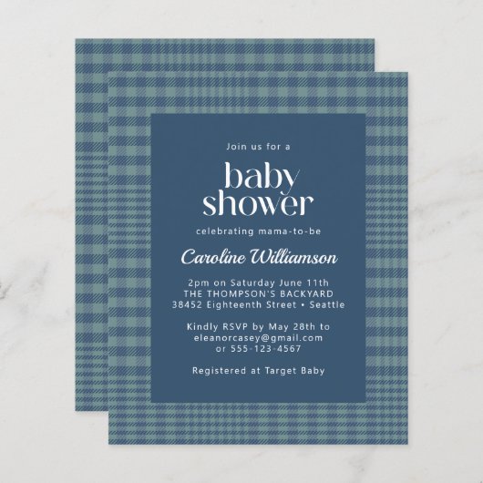 Papier Baby shower Plaid Bleu Rétro (Devant / Derrière)