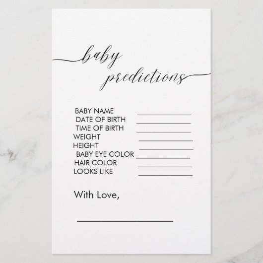 Papier Baby shower Prédiction Minimaliste moderne Simple (Devant)