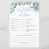 Papier Baby shower Prédictions Blue Floral Advice Card (Devant)