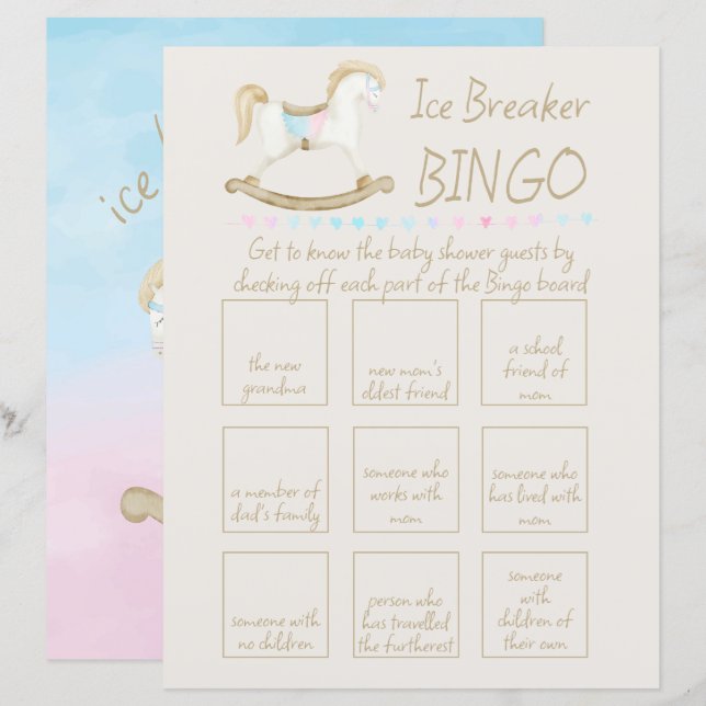 Papier Baby shower rocheux bleu rose  Bingo (Devant / Derrière)