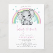 Papier Baby shower rose arc-en-ciel éléphant budget Invit (Devant)
