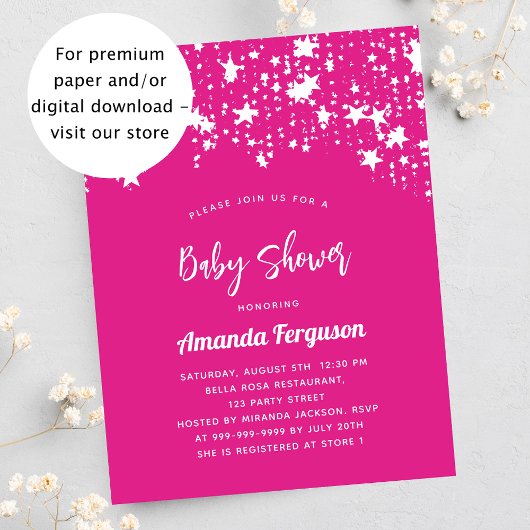 Papier Baby shower rose blanc étoiles invitation budget