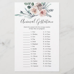 Papier Baby shower Rose Boho Animal Gestation Jeu