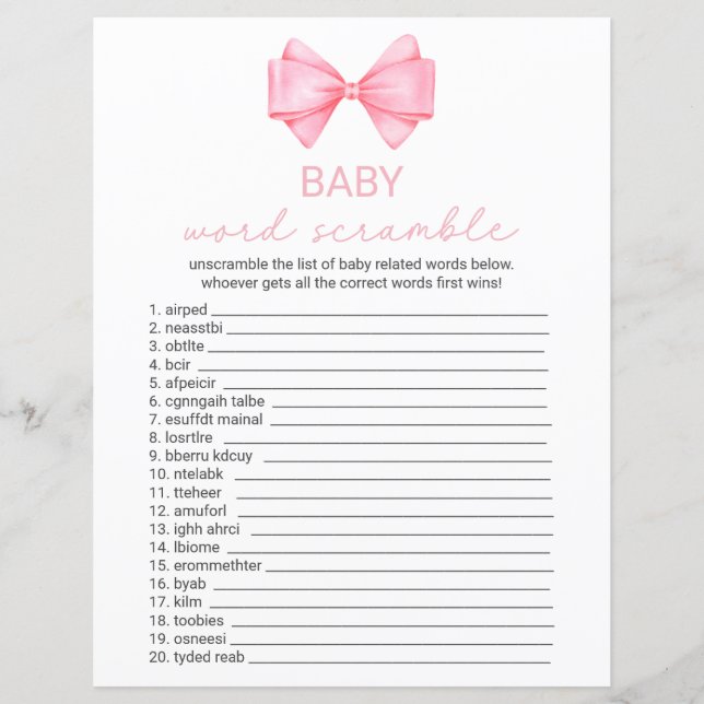 Papier Baby shower rose Bow Mot (Devant)
