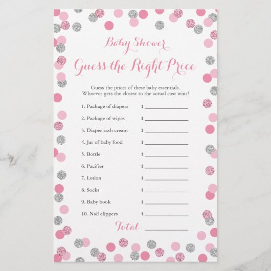 Papier Baby shower rose et argent Prix du jeu droit (Devant)
