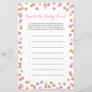 Papier Baby shower rose et or Guess the Baby Food Game
