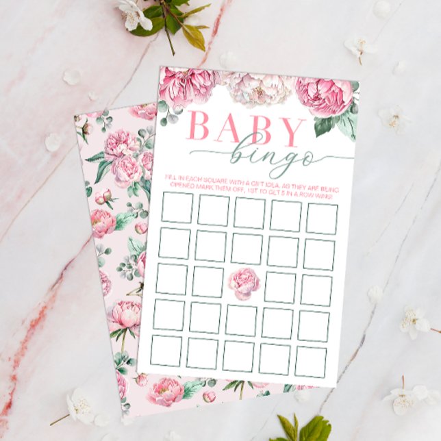 Papier Baby shower rose Floral Baby Activité (Floral Peony Roses - Baby Shower Bingo Activity Game)