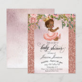 Papier Baby shower Rose Gold African American Invitation (Devant / Derrière)