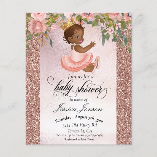 Papier Baby shower Rose Gold African American Invitation (Devant)