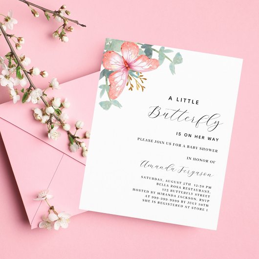 Papier Baby Shower rose gold papillon verdure budget