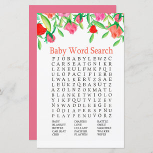Papier Baby shower rose Jeu de recherche de mots