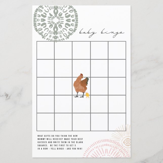 Papier Baby shower rose poulet Jeu de Bingo (Devant)