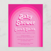 Papier Baby shower rose Retro Arc Budget Invitation fille (Devant)