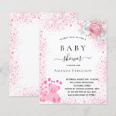 Papier Baby shower rose teddy fille invitation florale (Devant / Derrière)