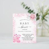 Papier Baby shower rose teddy fille invitation florale (Debout devant)