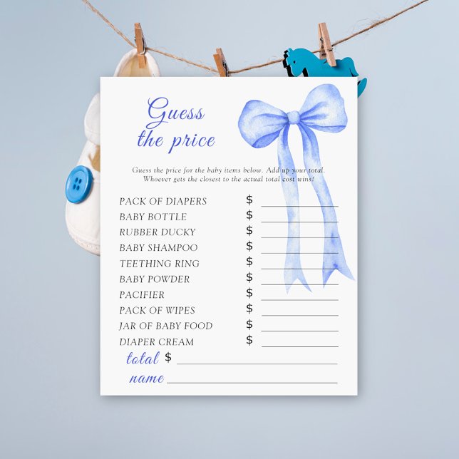 Papier Baby shower ruban bleu - Jeu devinez le prix (Créateur téléchargé)