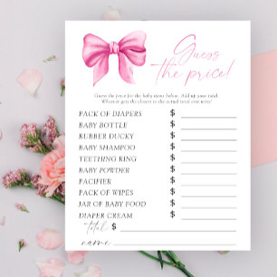 Papier Baby shower ruban rose - Jeu de devinette de prix
