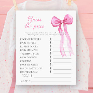 Papier Baby shower ruban rose - Jeu de devinette de prix