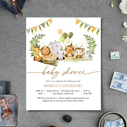 Papier Baby shower Safari Tropical Elégant Budget Invitat