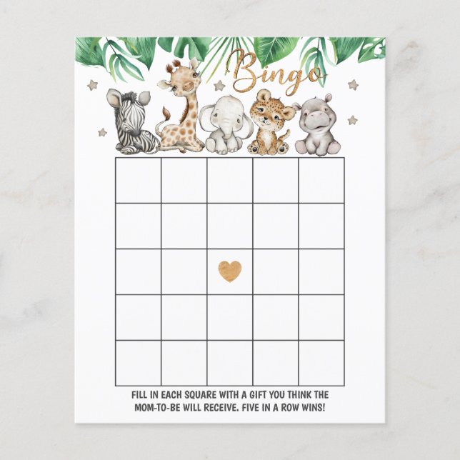 Papier Baby shower sauvage de la Jungle Bingo (Devant)