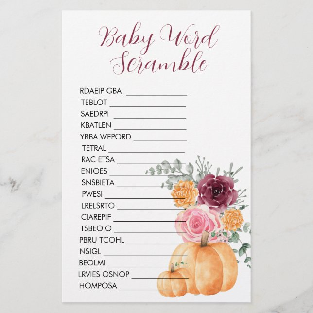 Papier Baby shower Scramble Citrouille d'automne Bourgogn (Devant)