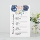 Papier Baby shower Scramble Jeu Marine Blush Rose Floral (Debout devant)