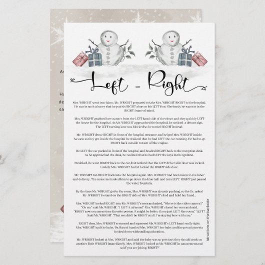 Papier Baby shower Snowman gauche droite (Devant / Derrière)