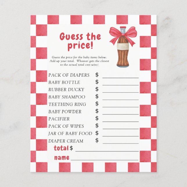 Papier Baby-shower soda - Jeu devinez le prix (Devant)