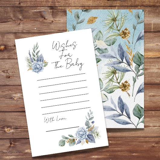 Papier Baby shower Souhaite Dusty Blue Flower Greenery
