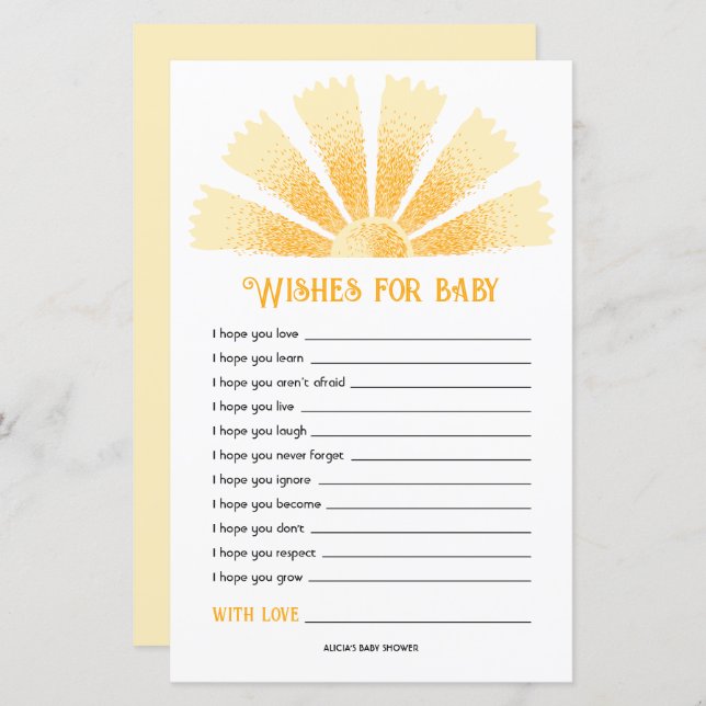 Papier Baby shower Sunshine Les Voeux Pour Bébé (Devant / Derrière)