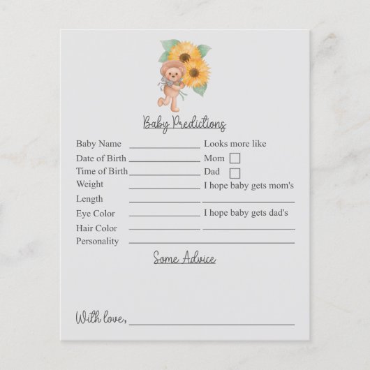 Papier Baby shower Teddy Teddy Prédictions Et Conseils (Devant)